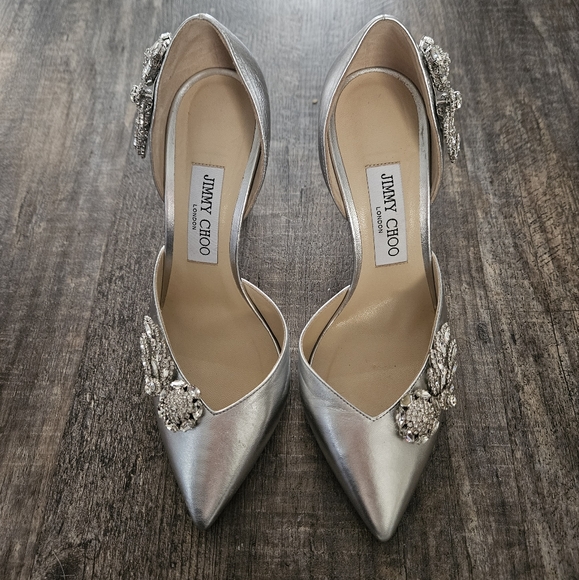 Jimmy ChooJimmy Choo Silver Leather Teja D'orsay Pumps - Picture 2 of 9